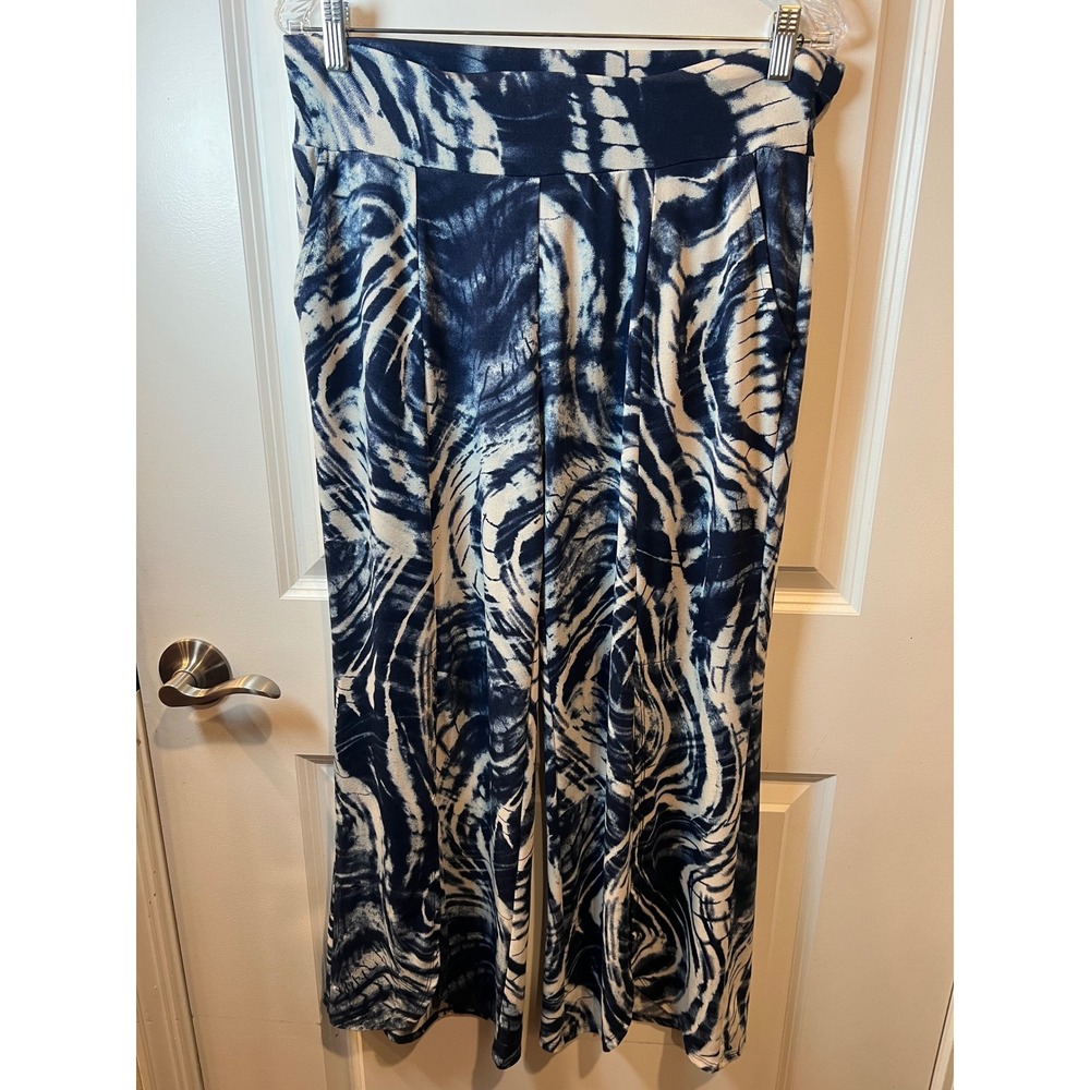 Clara Sunwoo Womens Wide Leg Pants Tie Dye Navy Blue Size L